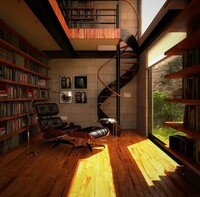 Library-Overlooking-Garden-and-Spiral-Staircase